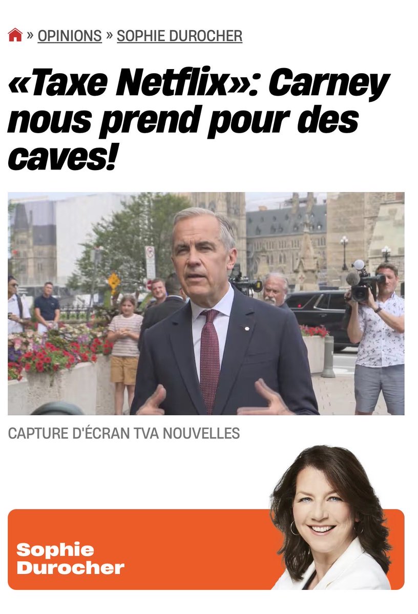Pat77432407's tweet photo. POURQUOI SOPHIE DUROCHER SE PLANTE EN PLEINE FACE AVEC SA « TAXE NETFLIX »

Sophie Durocher nous refait encore son numéro d’indignation dans le Journal de Montréal.
 « On nous prend pour des caves ! », qu’elle hurle.
 C’est bon pour les clics de l’été. 

Sur le fond ? 

C’est de l’air.

Voici pourquoi son texte ne tient pas deux minutes.

Elle mélange volontairement ta facture et le budget de l’État.

Sophie fait semblant de ne pas comprendre la différence entre une taxe qui frappe directement ton compte et une dépense financée par l’ensemble du système fiscal.

Une redevance de 5 % sur Netflix, c’est simple : ta facture monte le mois suivant. Point. 

Tout le monde paie, y compris la famille qui regarde un film le vendredi soir.

Quand l’État finance la culture avec ses enveloppes existantes, il pige dans le budget global. 

Les gros payeurs et les entreprises contribuent davantage. 

Faire accroire que c’est exactement la même piasse qui sort de la même façon, c’est de la pure innocence.

Le déni de réalité face aux géants américains

Selon Sophie, les plateformes américaines font affaire ici « sans rien donner en échange. Un gros zéro, un beau cadeau ».

Non. C’est du réalisme.
 Partir en guerre fiscale tout seul contre les géants du Web américains, sans accord global, c’est s’exposer à des représailles et à des tarifs qui coûteront bien plus cher aux Canadiens qu’un abonnement mensuel. 

Le chihuahua Carney le sait.

Protéger le monde ordinaire face à l’éléphant américain, ce n’est pas être une cruche. C’est être intelligent.

Le deux poids, deux mesures classique

Est-ce qu’on sort dans la rue pour exiger une taxe spéciale sur l’ensemble des médias de Québecor afin de « financer le système » ?
 Évidemment non. 

Sophie hurlerait à la mort à l’interventionnisme et à la taxe étouffante qui menace les entreprises d’ici.

Mais quand il s’agit d’imposer une taxe qui se ramasse directement sur le compte de streaming du monde ordinaire, là elle se transforme en grande defenderesse de la vertu taxation.

Commode.

La cassette Thatcher 

Oui, l’argent public ne pousse pas dans les arbres. On le savait déjà.
 Sortir Thatcher, c’est la solution paresseuse pour éviter la vraie question : comment on répartit l’effort fiscal ?

En chialant contre la décision du gouvernement, Durocher demande indirectement qu’on ajoute encore une taxe sur le dos de la classe moyenne. 

Venir nous faire croire qu’elle défend le portefeuille du monde ordinaire en réclamant une taxe de plus sur leur abonnement, ça, c’est nous prendre pour des caves.

Sophie Durocher a préféré nous jouer un show de théâtre d’été plutôt que d’analyser la fiscalité comme du monde.

Souvent, pour certains, c’est préférable de se concentrer sur les potins artistiques.

https://t.co/qdYknG4pqf
