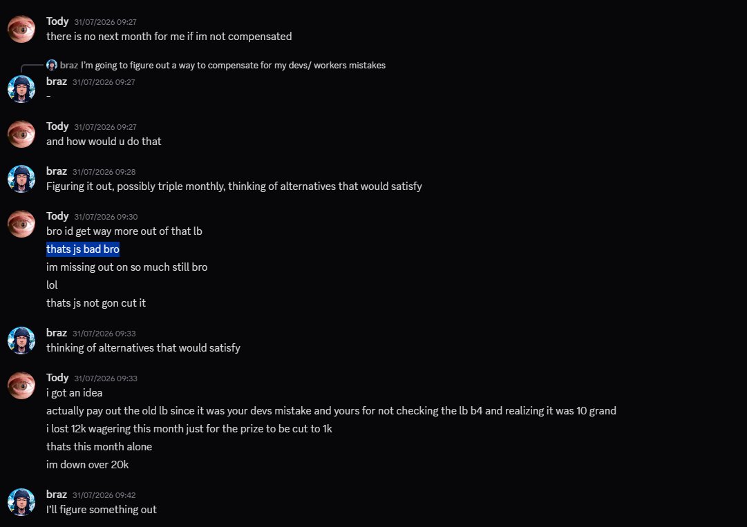 TodydaGoat's tweet photo. @SchneckyIRL @Headlightslol @Stake this is the conversation i ahd with him after the leaderboard scam as well, really tough situation https://t.co/ra3njhTCec