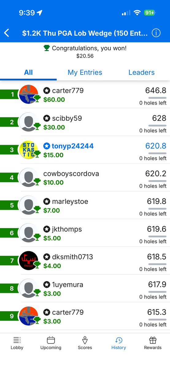 TonyTriggers's tweet photo. @StokasticHOF Using the Stokastic tools took down 3rd place in the .5 cent PGA this week!! Appreciate you guys https://t.co/sJMS2ZQh04