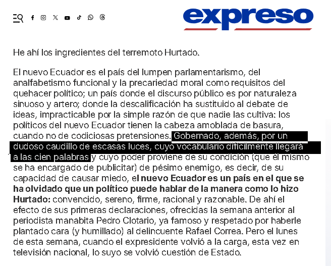 HUGO__CESAR's tweet photo. El articulo del Dr. Roberto Aguilar, en Diario Expreso, es una radiografía de lo que representa el gobierno del #CRIPTODICTADOR de @DanielNoboaOk
Analiza la personalidad y la capacidad cultural de Noboa. ¿Nos preguntamos, como es posible que este sujeto, valiendose del magnicidio de Fernando Villavicencio, haya llegado al poder? Una verguenza.