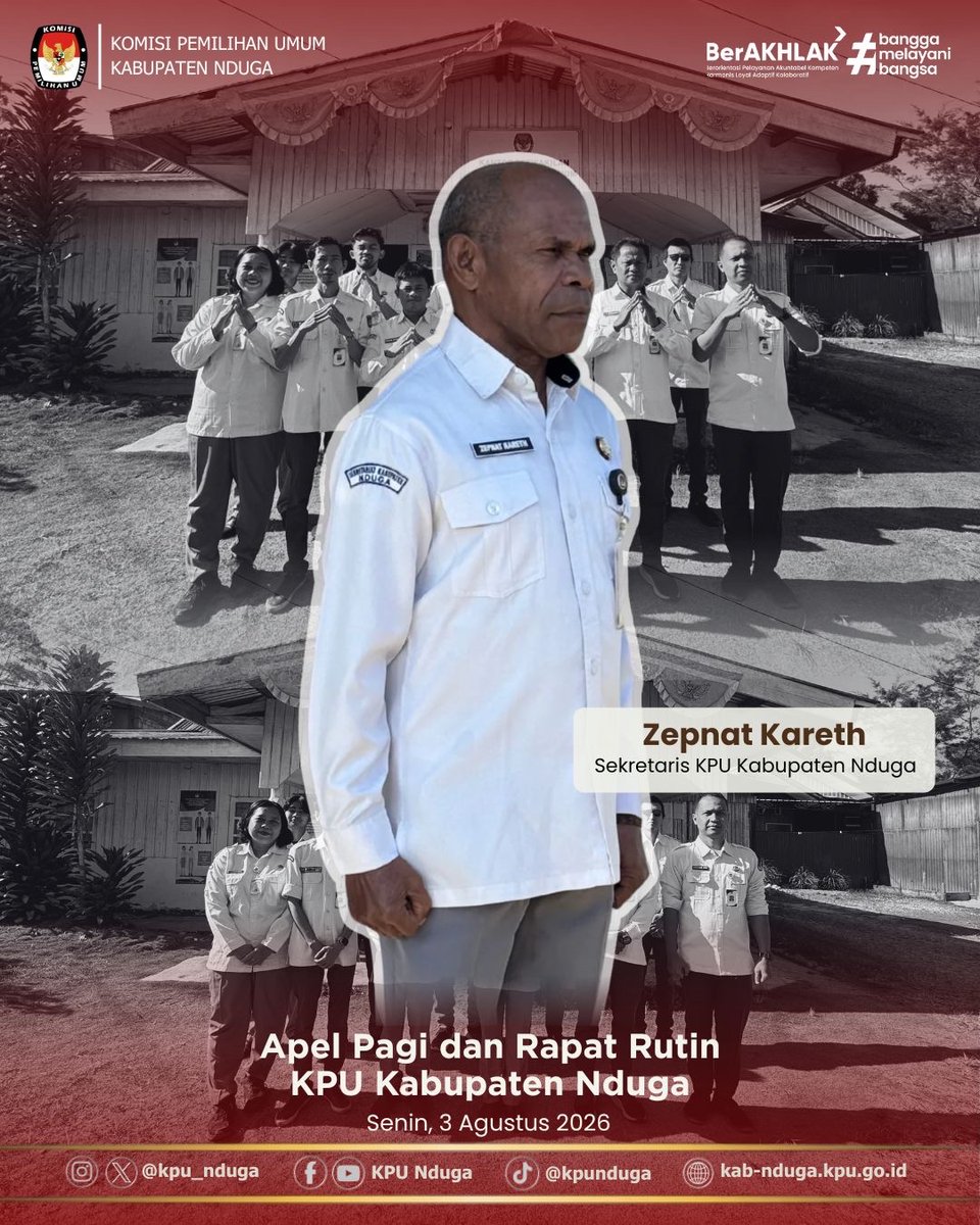 KpuNduga's tweet photo. Mengawali pekan dengan semangat dan komitmen bersama, KPU Kabupaten Nduga melaksanakan Apel Pagi yang dilanjutkan dengan Rapat Rutin sebagai sarana memperkuat koordinasi, dan evaluasi pelaksanaan tugas. ✨ https://t.co/nMWtimRYfg