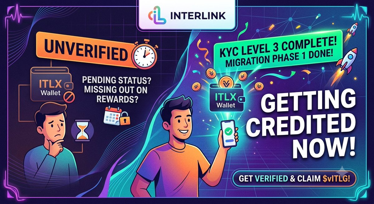 Rhpiyash1's tweet photo. Still seeing an "Unverified" status on your #InterLink account?
With  tokens actively being credited to verified members' ITLX Wallets, now is the time to complete your Level 3 KYC  Migration Phase 1
Don't let your rewards sit on pause. Complete your verification today  $vITLG https://t.co/Qv90l46FIV