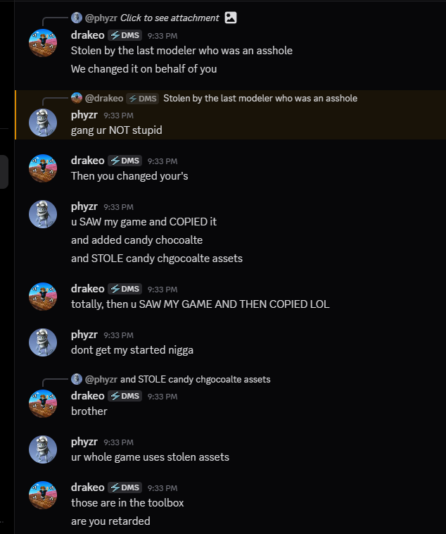 FaZesBoy's tweet photo. Before you make a Roblox game, do your research.

I recently just had my game copied by "phyzr." on discord and when trying to confront the guy, he try's to play dumb

For a summary, my former modeler copied his game, I noticed, and we fired him, changed the entire map on behalf of phyzr., a few days later I noticed that his game was updated, joined, and realized my new map had been copied, the title was copied, and we sent a full report to roblox, still waiting on a response.

not cool man...
#roblox #robloxsupport #robloxdev #robloxdevs