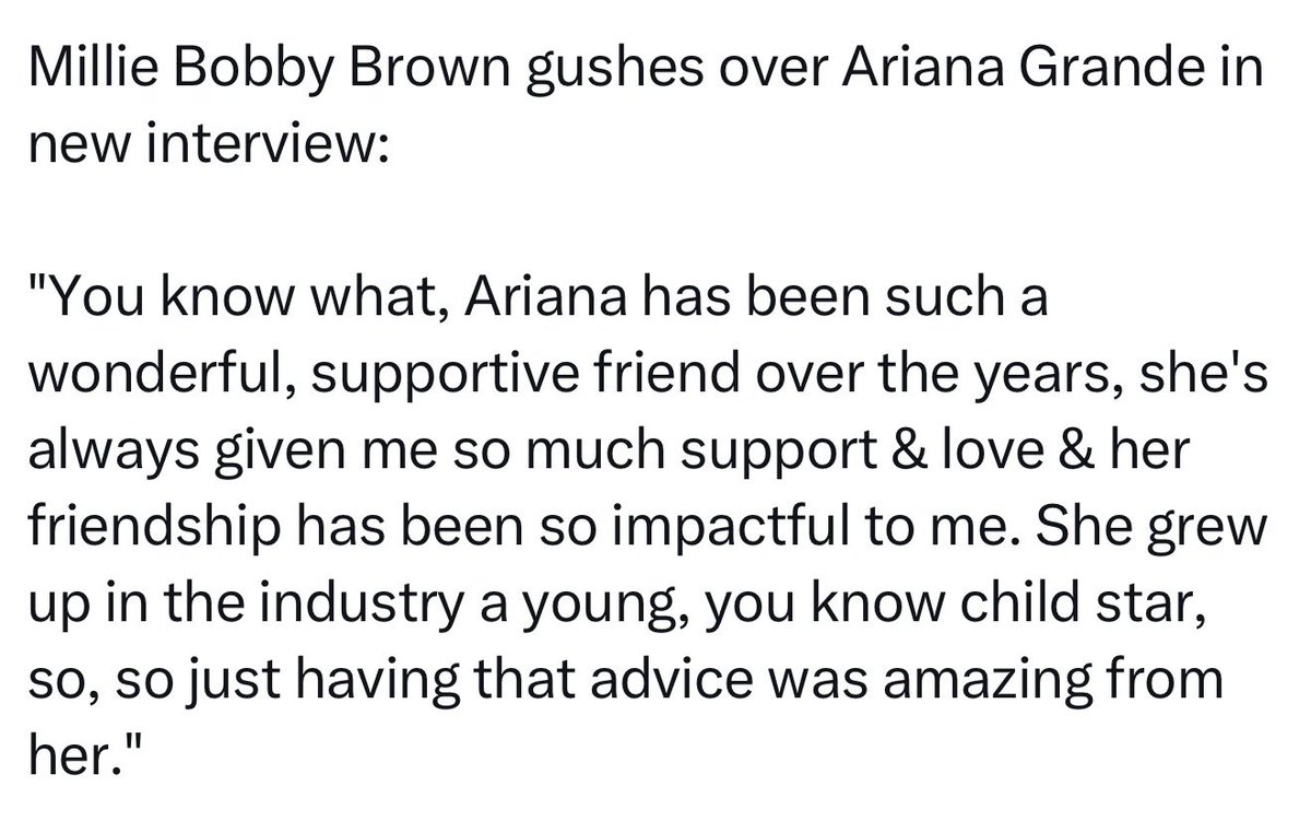 acervosthings's tweet photo. Ariana Grande sempre apoiou e aconselhou Millie Bobby Brown desde o começo da carreira em meio a hates e quando Millie ainda era nova na indústria 🩶🌼

Não toleremos nessa conta nenhum tipo de difamação contra a aparência de mulheres

we love you ariana 
always with ariana https://t.co/Z8ZauNcNb5