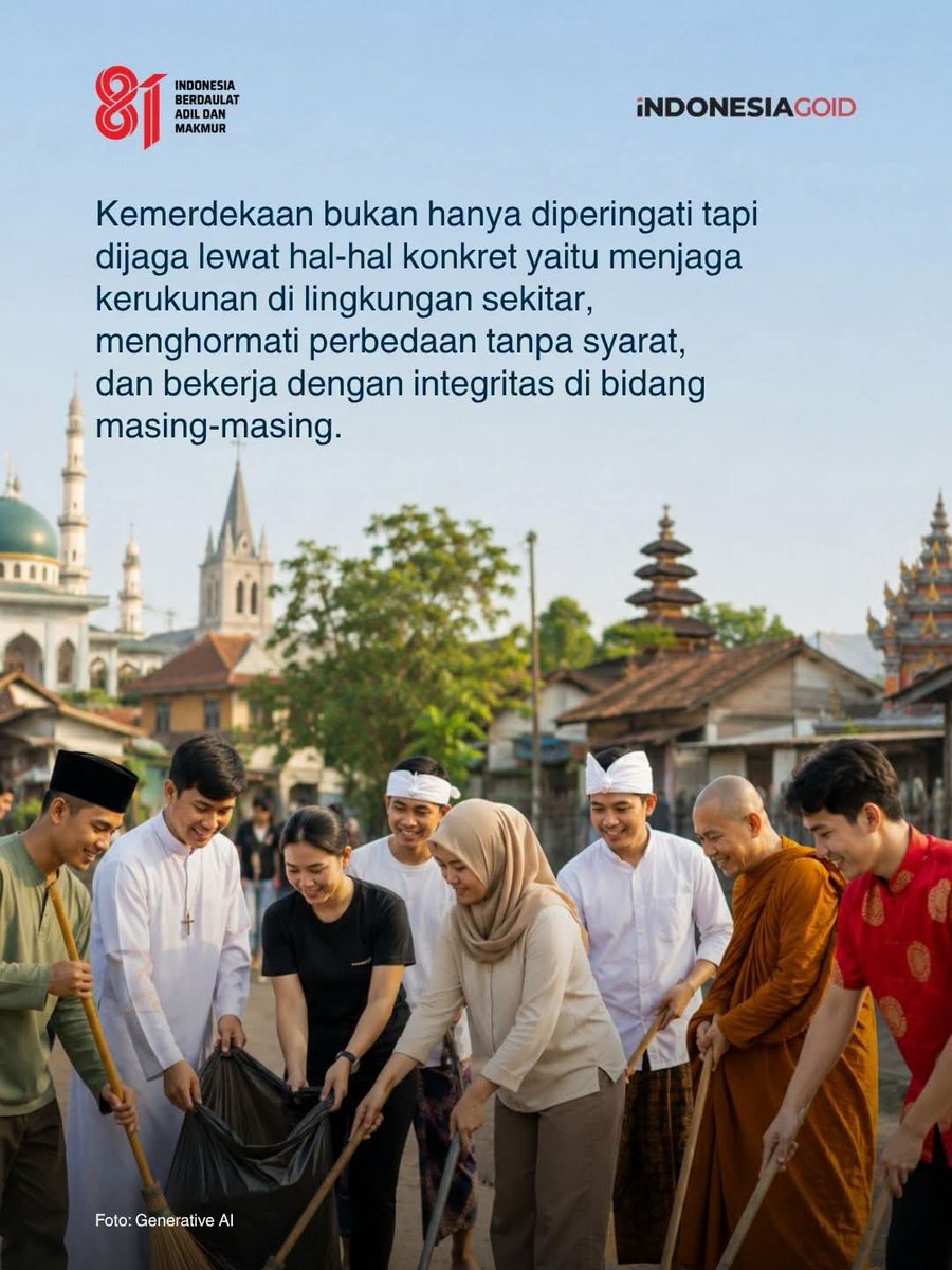 rimafebby's tweet photo. Pesan Menag mengajarkan kalau menjaga Indonesia bisa dimulai dari sikap baik ke sesama 😊
#BersyukurKemerdekaan #DoaZikirMonas #BangkitDalamHarapan #IndonesiaPadaJalurTepat https://t.co/2fCH7GhDrN