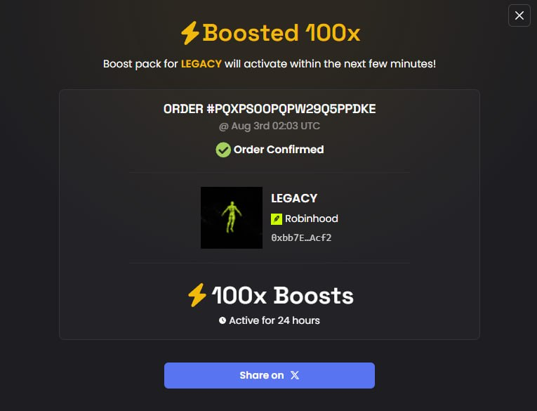 LEGACYonHood's tweet photo. 100x boost paid for $LEGACY 

just getting started https://t.co/6eD04izzP4