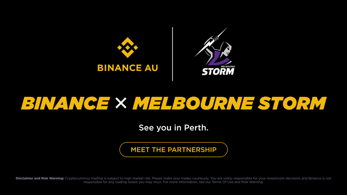Binance_AUS's tweet photo. We’re proud to be the Official Match Day Partner for @storm historic first home game in Perth for 2026. 8 August. HBF Park.

We're giving away up to 35 FREE double passes 👀 Follow us - details dropping soon.

Meet the partnership: https://t.co/rIDBoUKe11 https://t.co/TqxtYpJ3pj