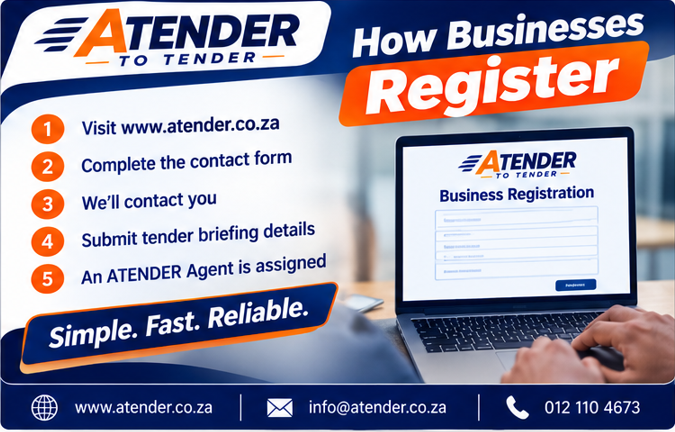ATENDER101's tweet photo. Register your business in minutes.
1️⃣ Visit https://t.co/iey7jmDNOJ
2️⃣ Complete the contact form
3️⃣ We'll contact you
4️⃣ Submit your tender briefing details
5️⃣ An ATENDER Agent is assigned
Simple. Fast. Reliable.
#ATENDER #BusinessSupport https://t.co/VJc2qM8Spa