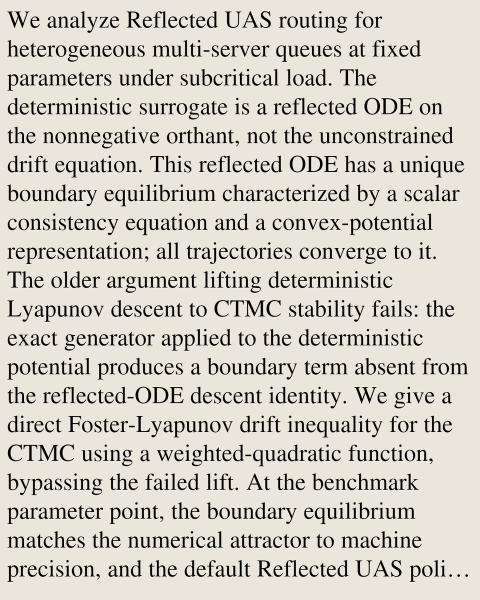 CSPerfPapers's tweet photo. Reflected UAS: Corrected Deterministic Stability and Direct CTMC Drift Calculation

Krishna Subedi
https://t.co/K9eYP2tEno [𝚌𝚜.𝙿𝙵 𝚌𝚜.𝙰𝙸 𝚖𝚊𝚝𝚑.𝙿𝚁] https://t.co/PKKHjGC9Sd