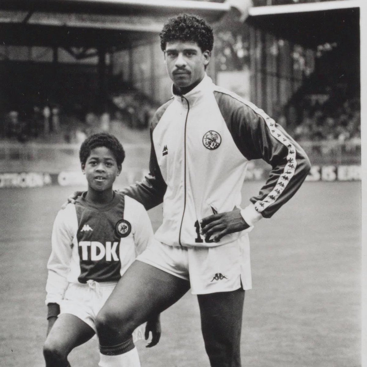 90sfootball's tweet photo. Frank Rijkaard with a young Patrick Kluivert at Ajax. https://t.co/Q9j7W5Kp8R
