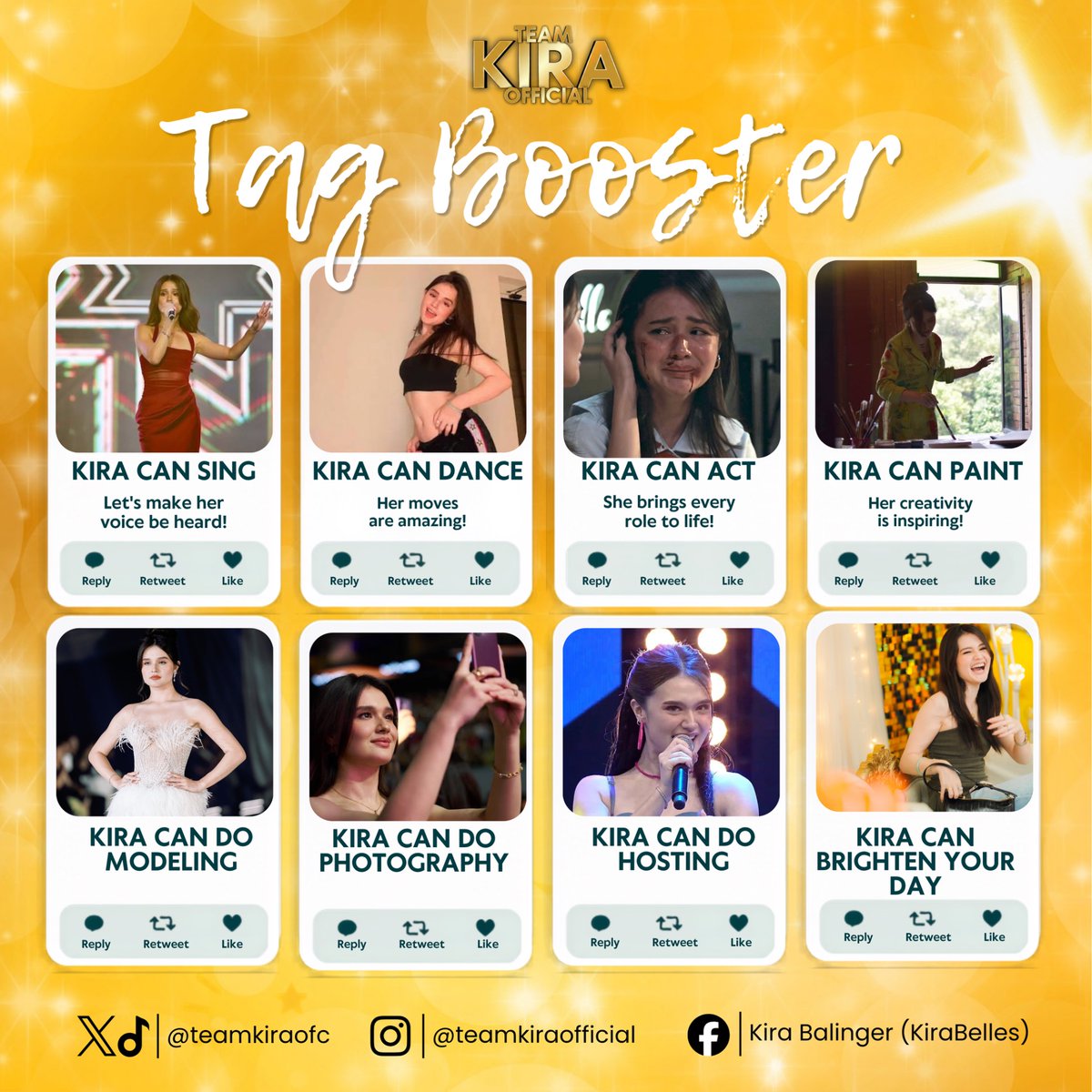 TeamKiraOFC's tweet photo. 𝐓𝐚𝐠 𝐁𝐨𝐨𝐬𝐭𝐞𝐫 𝐎𝐧𝐞

Retweet. Quote. Reply.
Don’t forget our official tagline everytime we tweet.

HAPPY KIRA’s DAY https://t.co/7B1uaxKGI6