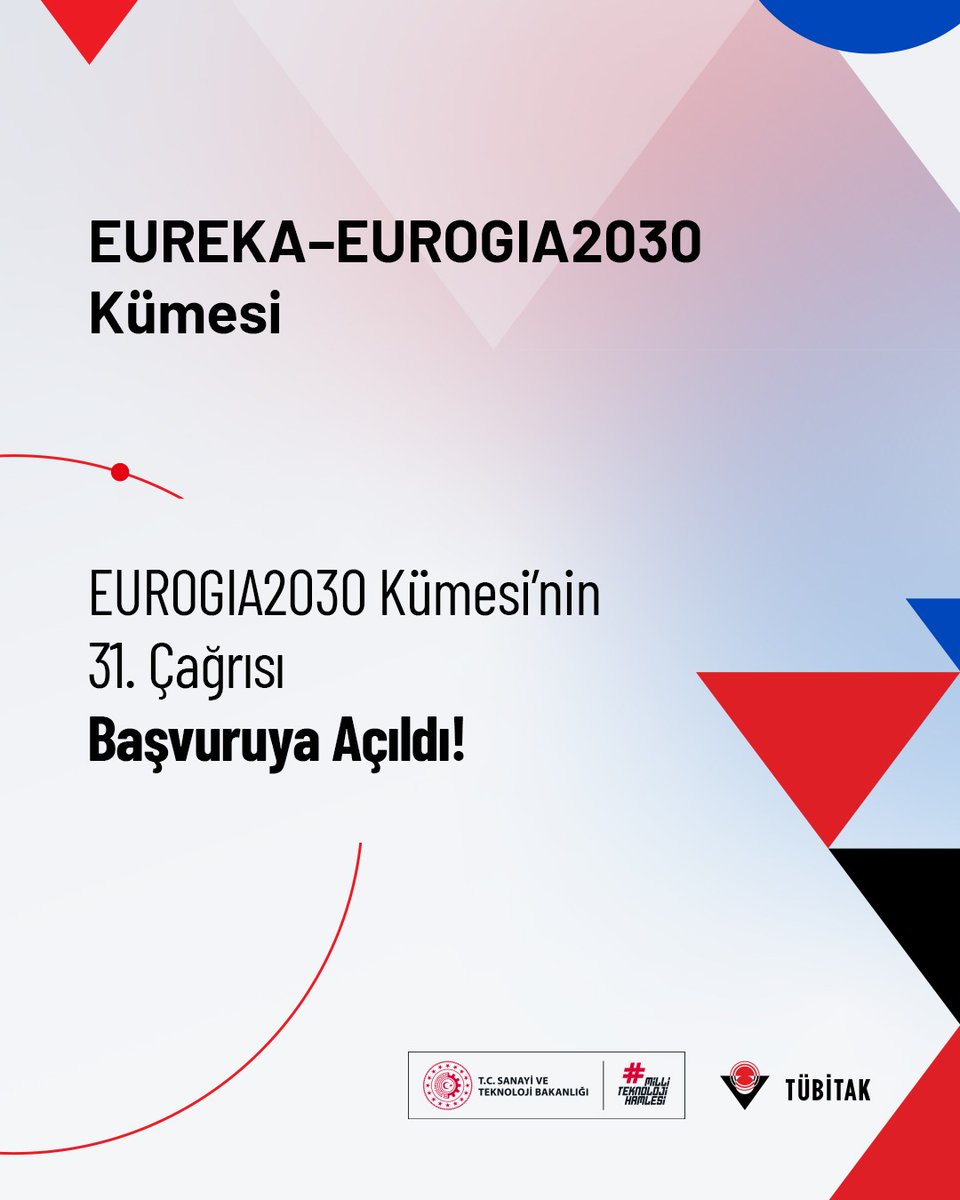 Tubitak's tweet photo. EUREKA–EUROGIA2030 Kümesi’nin 31. Çağrısı Başvuruya Açıldı! 📣

Çağrı ile düşük karbon teknolojilerine yönelik Ar-Ge çözümleri aracılığıyla sürdürülebilir bir çevreye ve iklim değişikliğinin azaltılmasına katkıda bulunmak amaçlanıyor. 🌏🍃

Son Başvuru Tarihi:
🗓️ 29 Ekim 2026

Detaylar: 👇
https://t.co/YZxGq1wAU3