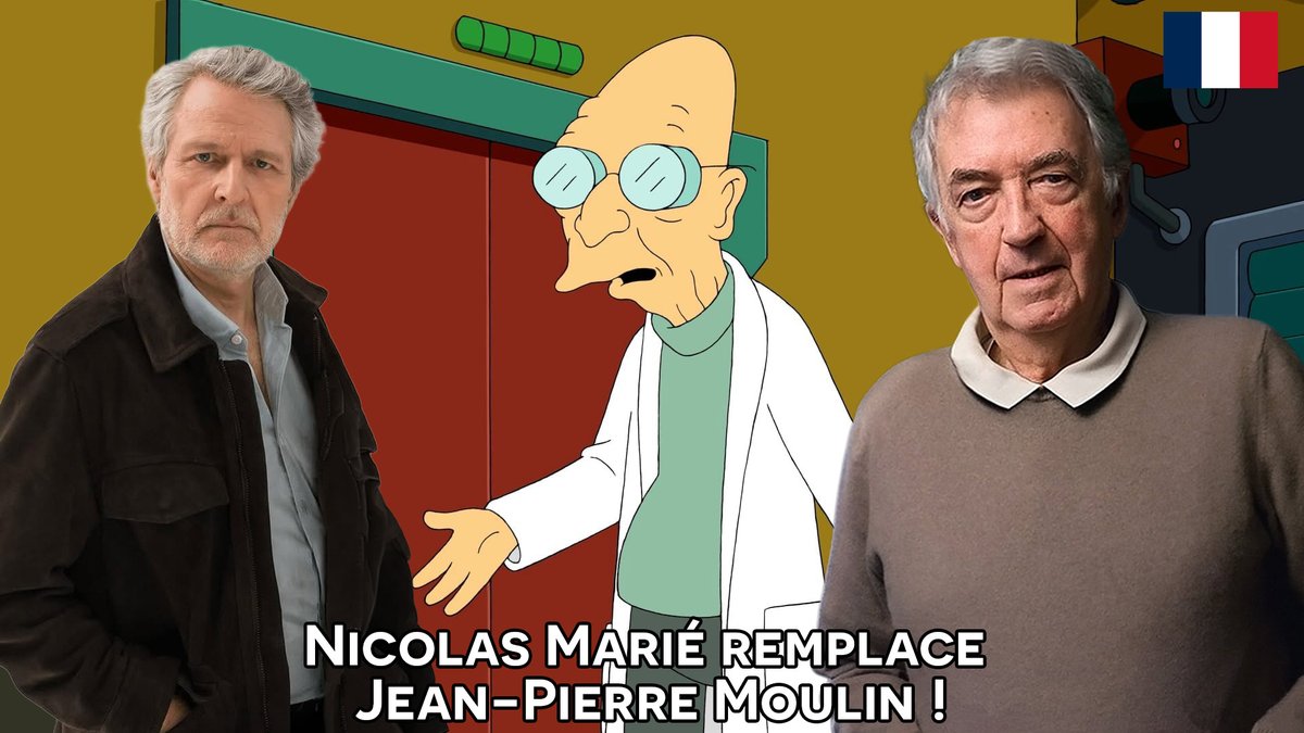BastienDrucker's tweet photo. 🇫🇷 Après 25 ans de loyaux services, Jean-Pierre Moulin quitte définitivement le rôle du Professeur Farnsworth dans Futurama ! 😢

C'est Nicolas Marié qui lui succède dès aujourd'hui, notre Spider-Noir national prête désormais sa voix au célèbre professeur ! https://t.co/oeI317Co1F