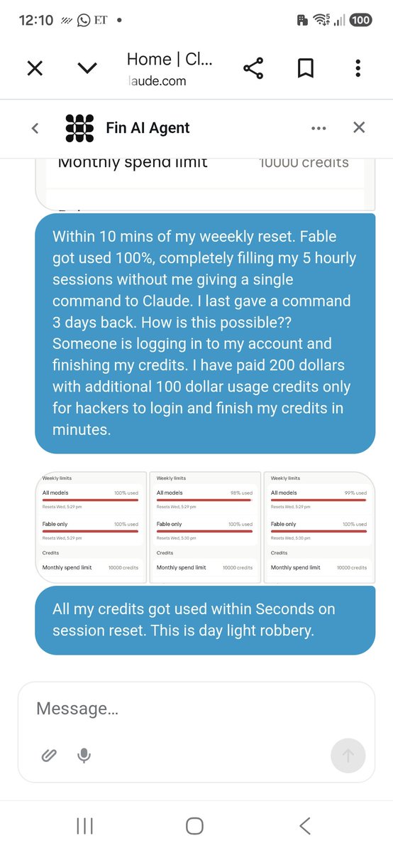 berryn's tweet photo. @claudeai my #ClaudePro account got hacked, hacker exhausted weekly usage. No response from help desk- Conversation ID:
215475314610867. @AnthropicAI @DarioAmodei @claudeai I need refund of my credits. No response from your team since Saturday. https://t.co/ZUHRpYhcbI