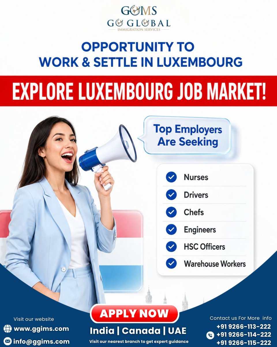ggims882's tweet photo. Explore Job Opportunities in Luxembourg!Top employers are hiring skilled professionals across various industries. 

📞 +91 9266-113-222 
🌐 https://t.co/463QJa3AoA 

#LuxembourgJobs #CareerOpportunities #GoGlobalImmigrationServices #GGIMS https://t.co/tj2Sl663mh