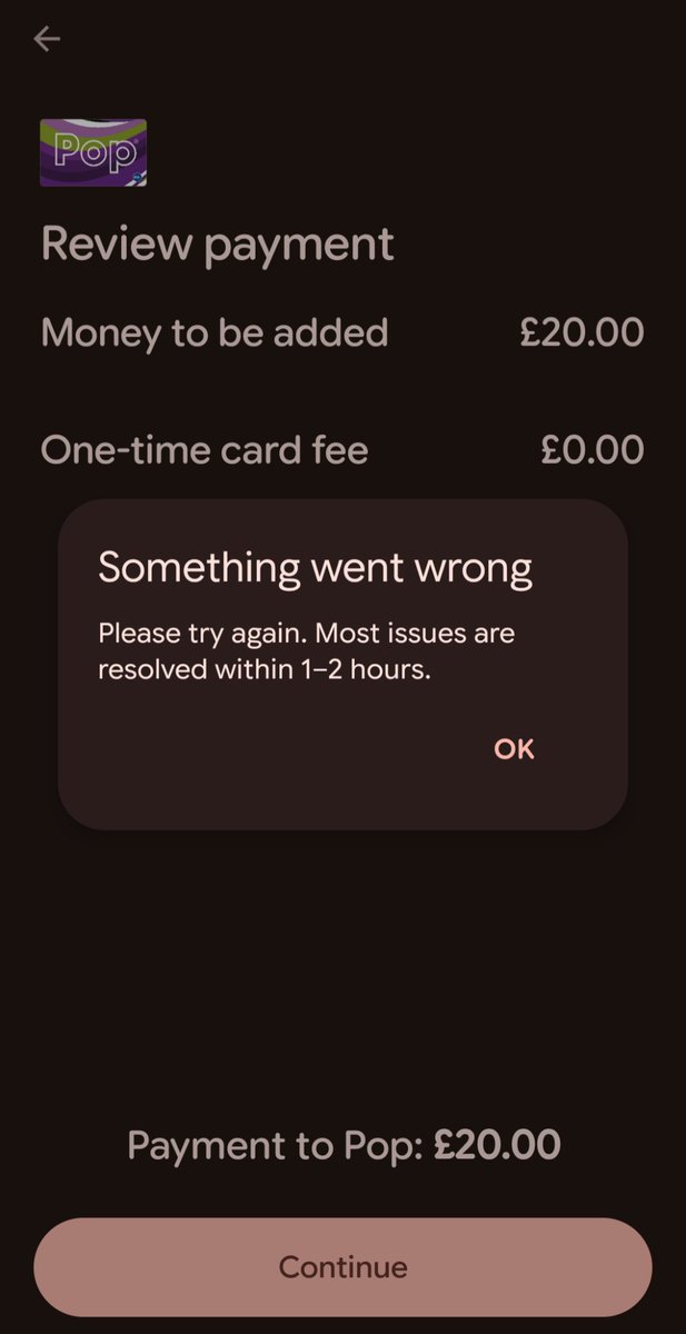 YellsAtCorpos's tweet photo. @My_Metro is there an issue with Google wallet PAYG? When I try to top up I get an error saying something went wrong https://t.co/npy2y1nVar