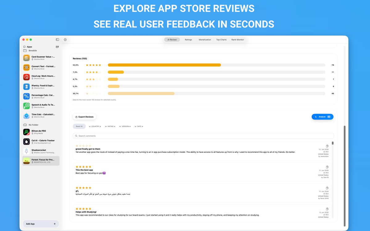 ottorinobruni's tweet photo. Most App Store reviews never get read. That's where the best product ideas are hiding. 💡
AppReview AI analyzes reviews, detects trends, summarizes feedback, and helps you prioritize what users actually want.
https://t.co/XoObFjRhpS
#indiedev #AI #AppStore #buildinpublic https://t.co/Y8DN1gRmwi
