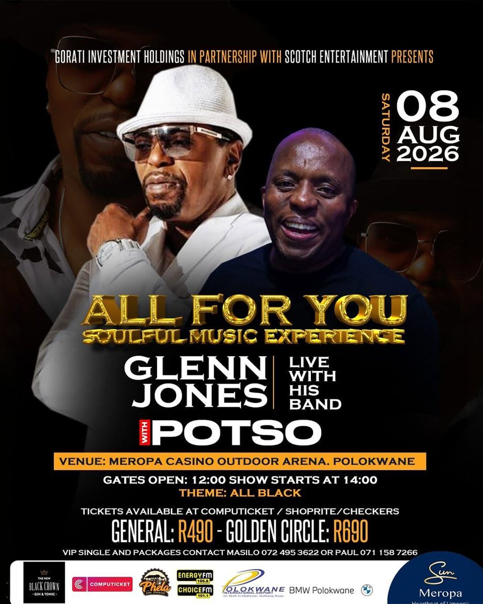 Computicket's tweet photo. π€ Finish the sentence...
A soul music event isn't complete without __________.
Comment below ππ€ Catch Glenn Jones live at the All For You: All Black Soulful Music Experience!
π https://t.co/1snGY2lZNh
π Polokwane
ποΈ 8 Aug
π° From R490
#Computicket https://t.co/lGeETLucXm