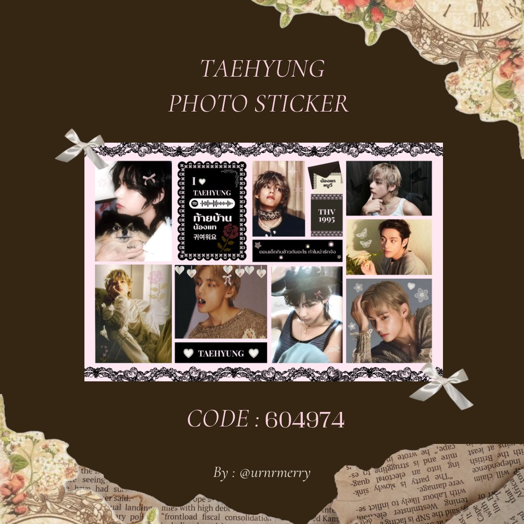 urnrmerry's tweet photo. 🌻pls rt before use

Photo sticker taehyung 🪞

༘⋆✿ แจกโค้ดตู้สติ๊กเกอร์ moshi moshi 

CODE : 604974 ⋆. 𐙚 ̊ ❀

อย่าลืมมาอวดกันน้าา รอชมความน่ารัก 💌

#artworkอาร์มี่ #icherishunr https://t.co/jublcoNmYw