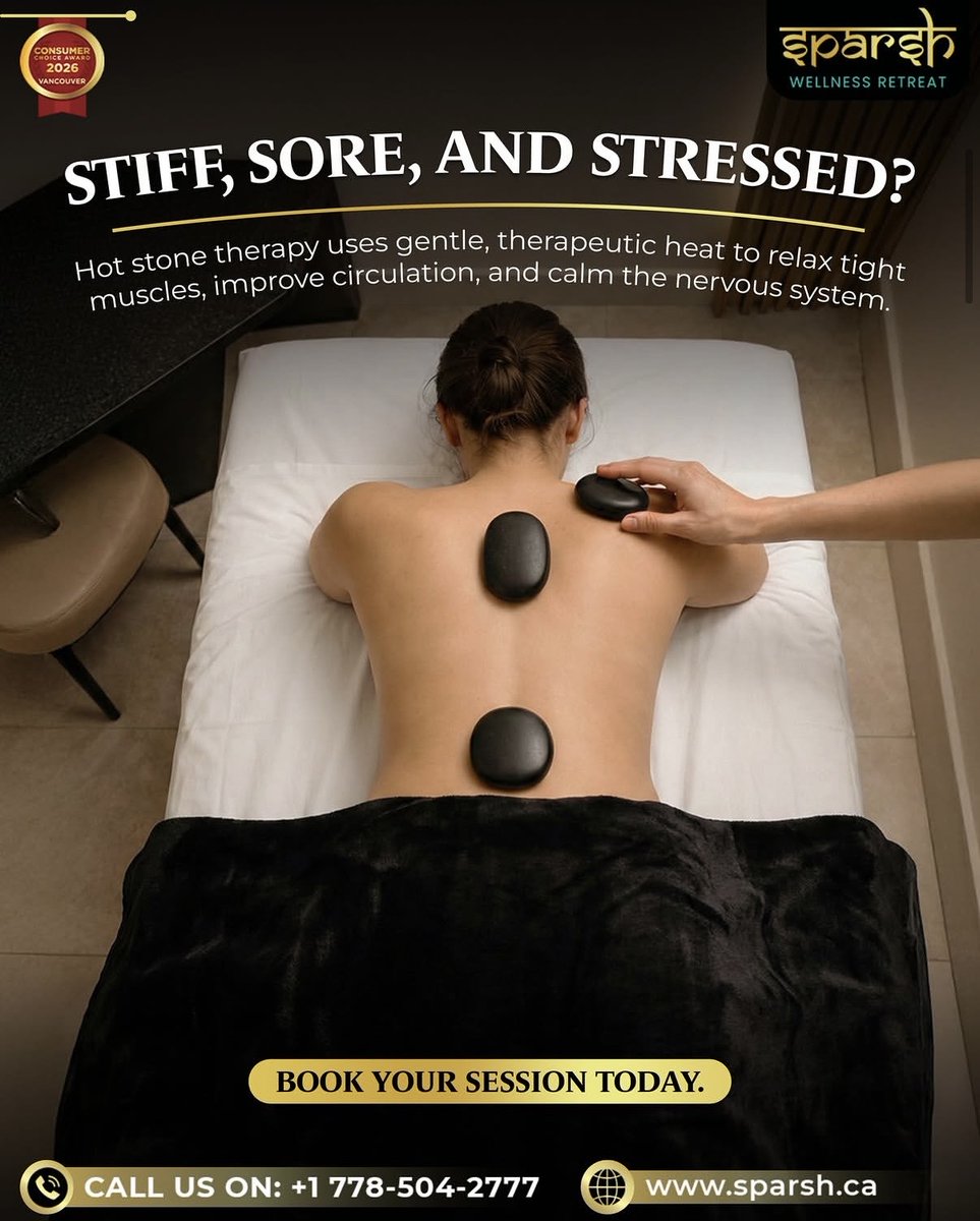 Sparshwellness_'s tweet photo. Feeling stiff, sore, or carrying the weight of a stressful week?
A Hot Stone Therapy session at Sparsh Wellness Retreat combines soothing warmth with a therapeutic touch to help relax tight muscles.
#HotStoneTherapy #SparshWellness #StressRelief https://t.co/5hxAqh6VEZ