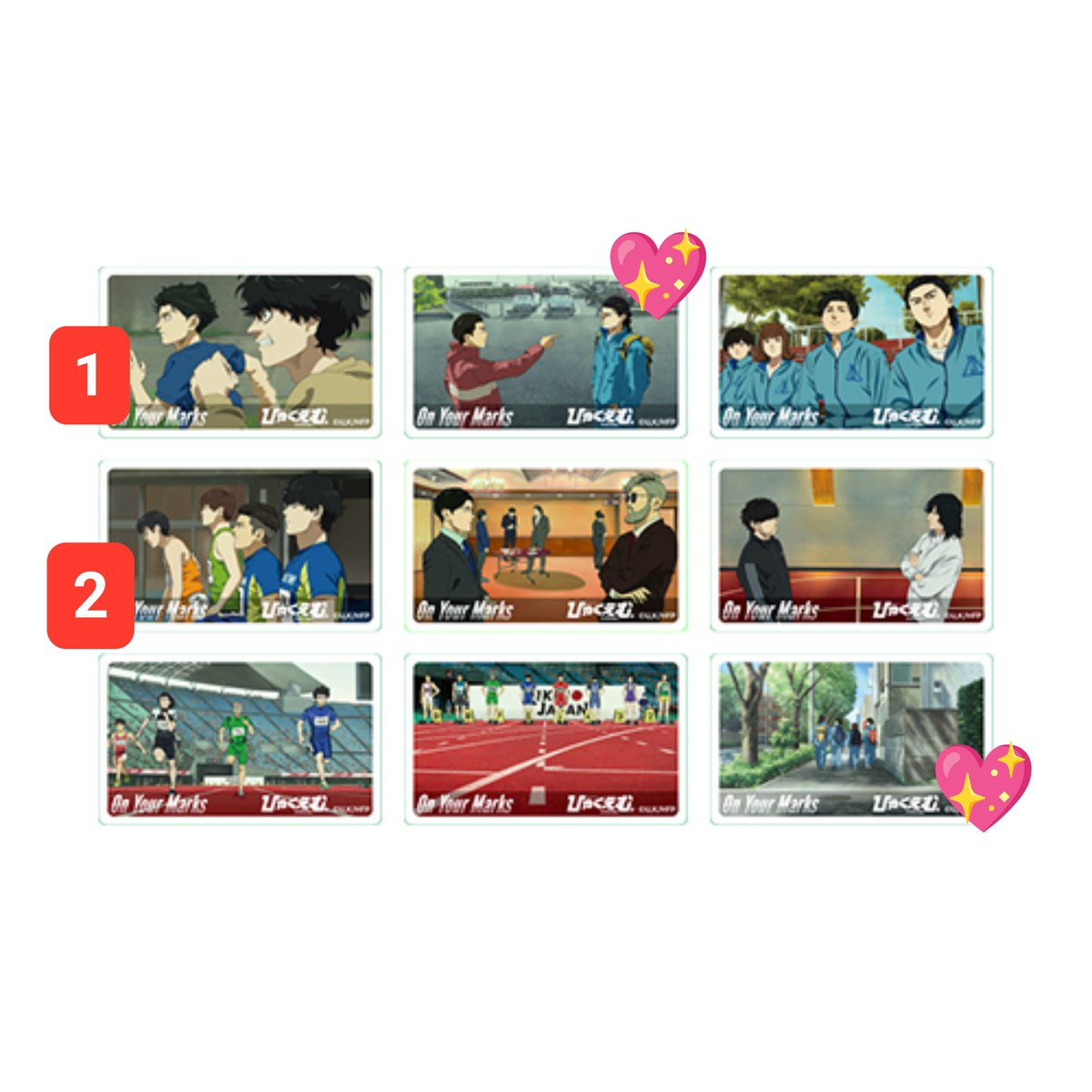 snsthb_'s tweet photo. 交換 買取 ひゃくえむ。 on your marks

譲▶クリアカード　画像数字
　　または定価

求▶同　仁神尾道、鰯弐後ろ姿
ステッカー　仁神＞浅草⭐＞イワコロパン⭐
真剣になれ(交換のみ)　仁神、鰯弐

⭐は他含むお取引希望
異種は差額精算いたします

都内埼玉手渡し(リプ記載)
よろしくお願いします https://t.co/XLBNNFQgQk