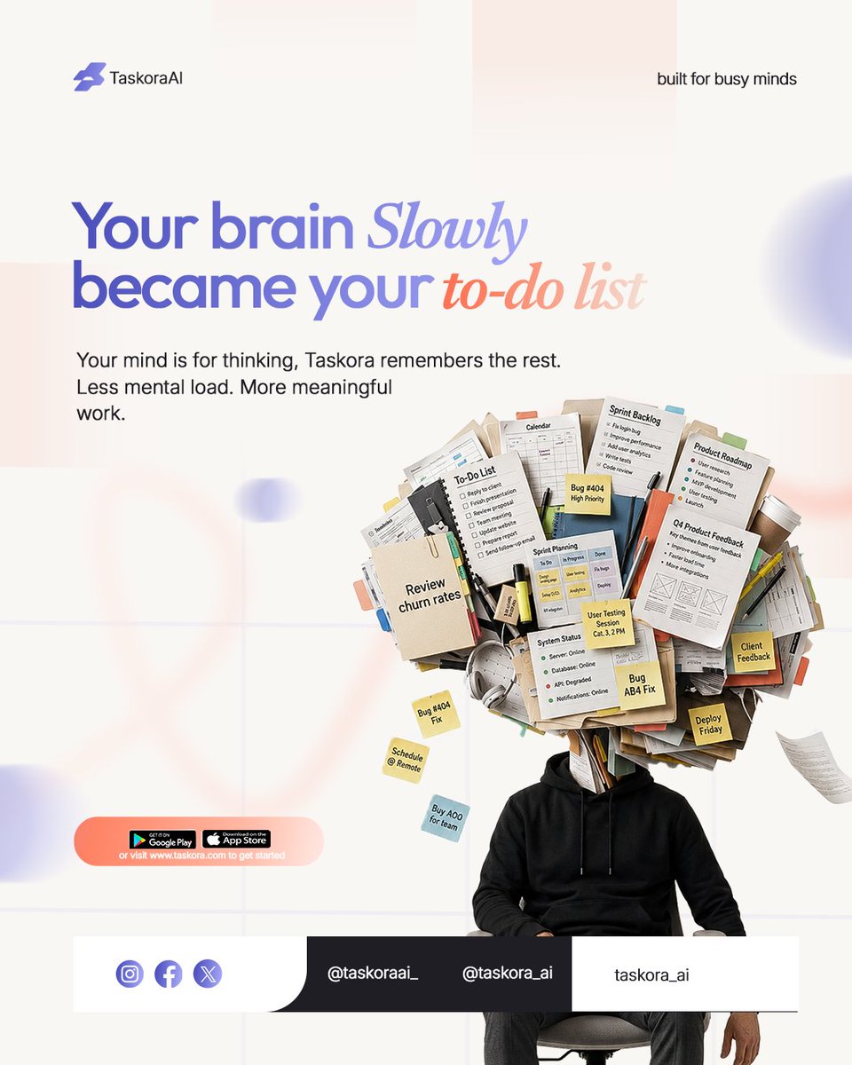 __overling's tweet photo. Taskora AI isn't just another productivity app.

It's a brand built for people drowning in mental clutter, endless notifications, and the pressure of always being busy.

My job wasn't to make it look good.
It was to make it feel understood. https://t.co/zxoBInkzFy