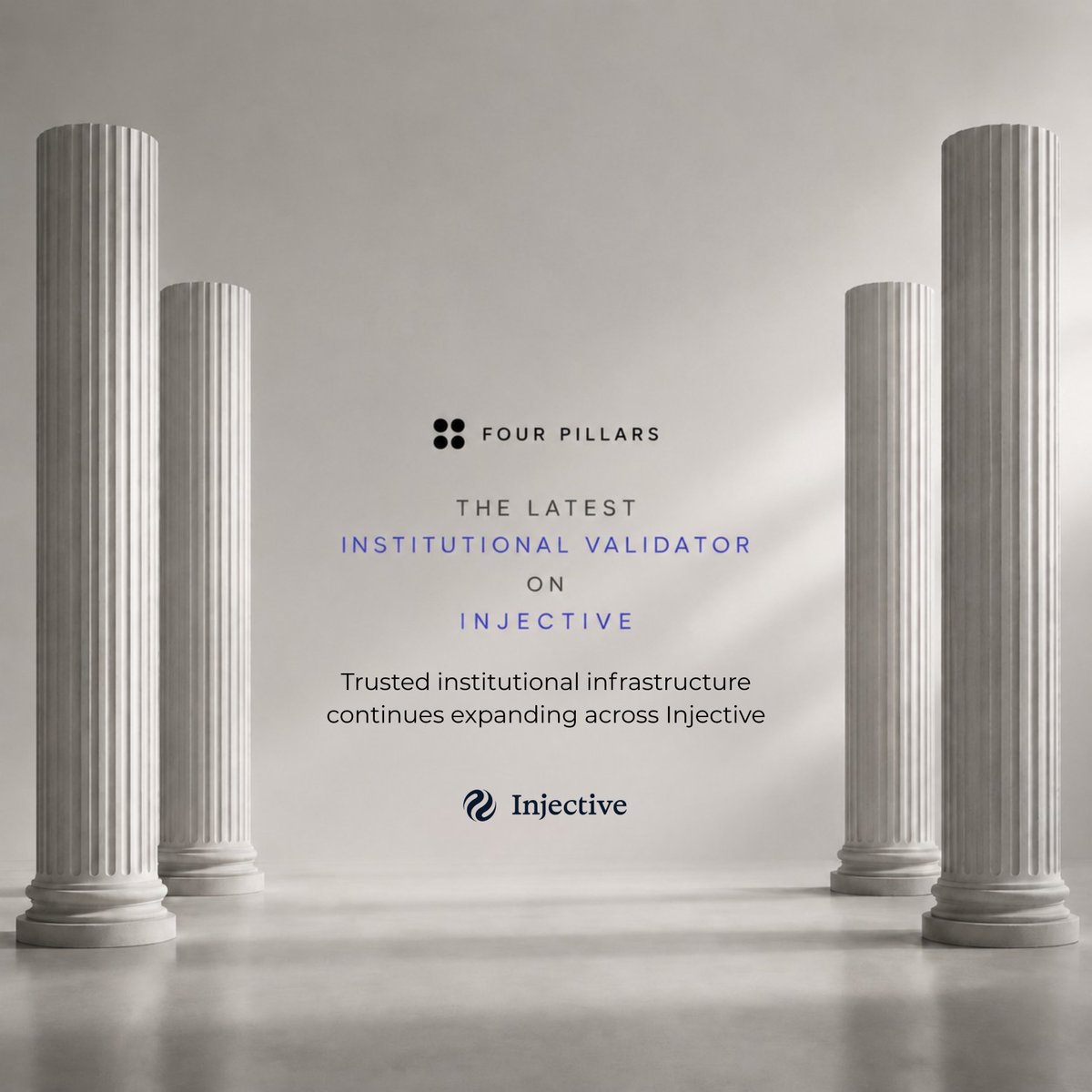 PeterCryptoG's tweet photo. Earlier this week, @FourPillarsFP officially went live as an institutional validator on @injective

For those who don't know them, Four Pillars is a research-driven infrastructure team with years of experience supporting blockchain ecosystems across Asia. They now help secure Injective with 99.9%+ uptime

A stronger validator set means a stronger, more resilient network

And when research-driven, institutional-grade operators continue choosing to secure Injective, it sums up where the ecosystem is heading

It's another meaningful step toward strengthening the foundation behind everything being built on Injective
