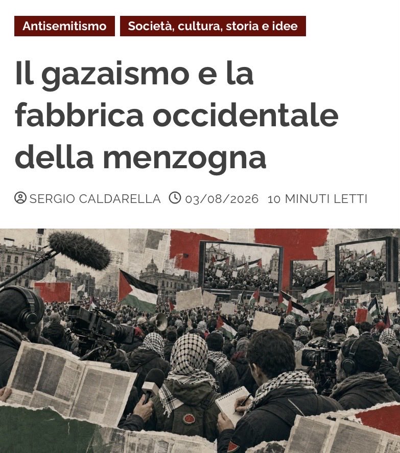 in_oltre's tweet photo. La sovversione dei fatti, la perversione della storia e il sovvertimento della realtà costituiscono i tre cardini del gazaismo. Una dottrina che, attraverso la propaganda e la ripetizione ossessiva dei suoi cliché, ha già ottenuto risultati politici e culturali rilevanti, contribuendo anche a svuotare di significato parole come ��genocidio”.

Sergio Caldarella su InOltre. Il link nel primo commento