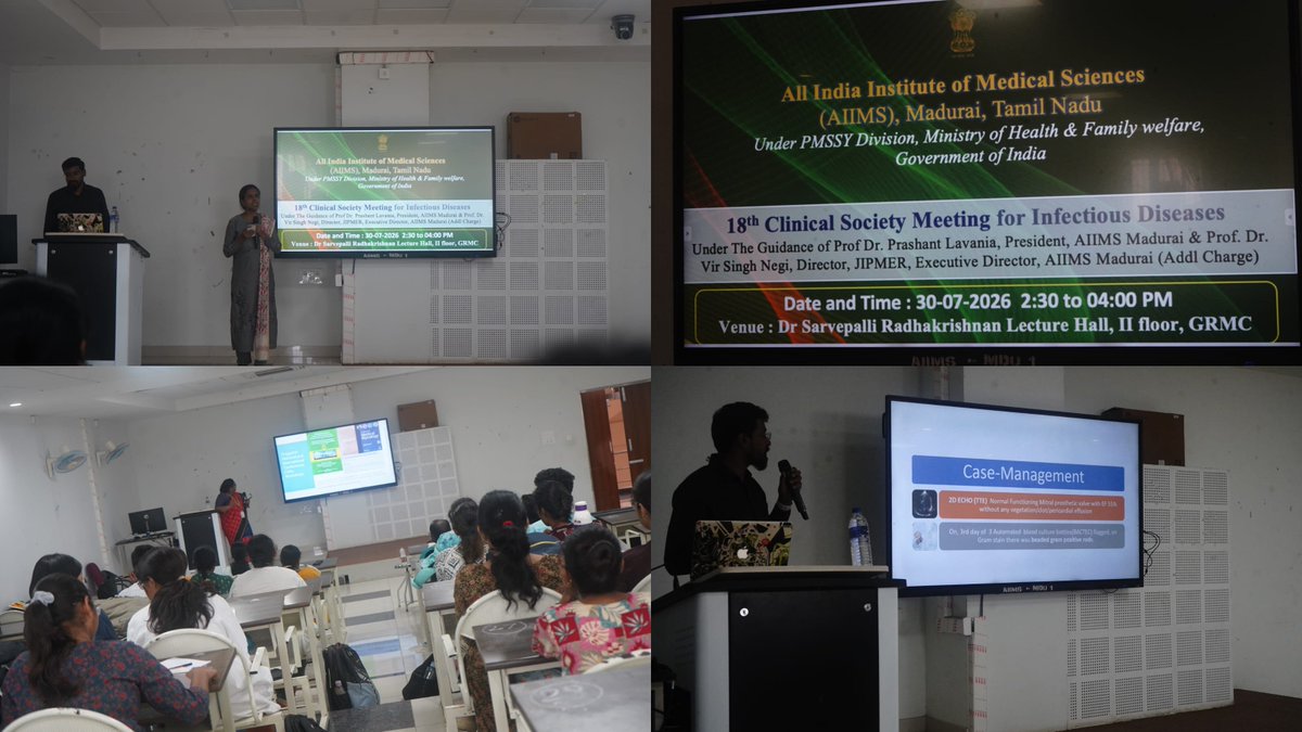 madurai_aiims's tweet photo. The 18th Clinical Society Meeting for Infectious Diseases featured illustrative case presentations on Infective endocarditis by Dr. Mangayarkarasi V and Dr. Santhanam N. The program was well received by faculty and students. https://t.co/PxxpRYB2pm