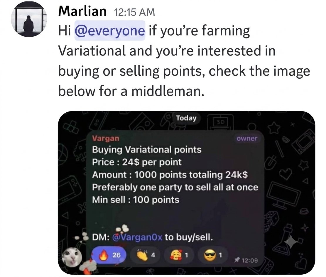 bashorunedward's tweet photo. Someone is buying Variational points👀

$24 per points

Minimum of 100 points selling for $2,400.

Total amount needed is 1000 points =$24k.

Something might be cooking 🍳 

Will variational Airdrop hits h@rder than hyperliquid? https://t.co/ppAElTZv7p