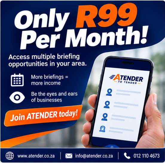 ATENDER101's tweet photo. For just R99 per month, you can unlock access to briefing opportunities in your area.
The more briefings you attend, the more you earn.
Become the eyes and ears of businesses across South Africa.
Sign up today!
🌐 https://t.co/iey7jmDNOJ
#EarnMore #ATENDER #ExtraCash #WorkSmart https://t.co/yRou01w3lo