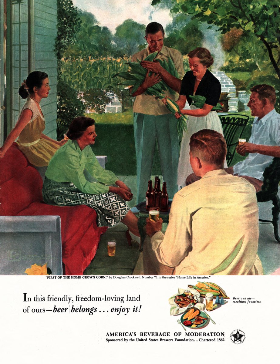 LRonLacy's tweet photo. ‘In this friendly, freedom-loving land of ours – beer belongs . . . enjoy it!’
‘America’s Beverage of Moderation’
United States Brewers Foundation
*Collier’s*, August 2, 1952
#beer #ale #DouglassCrockwell #gardening #vegetablegarden #sweetcorn #mensfashion #womensfashion #1950s https://t.co/kksCaquGqa