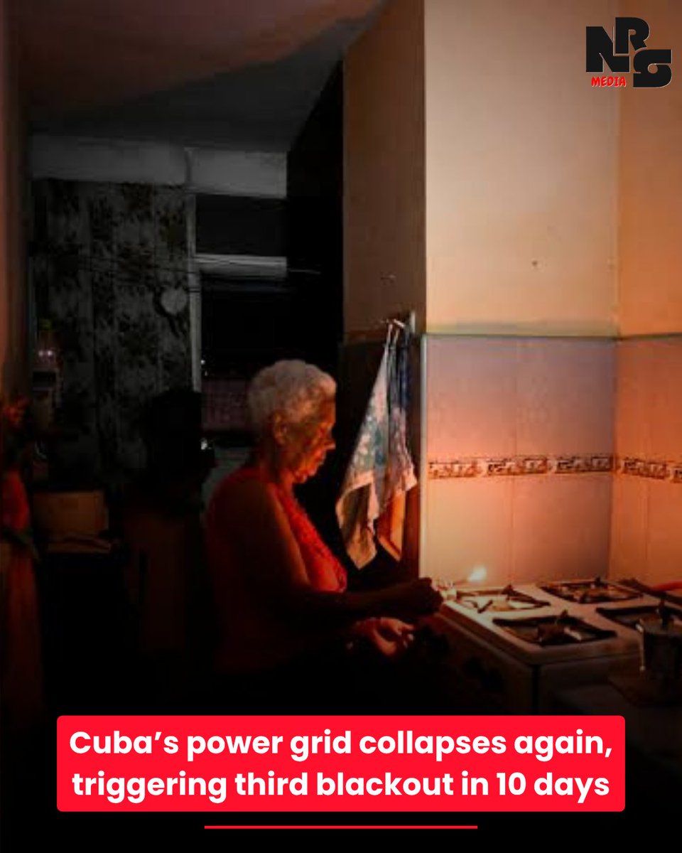 nrsme377's tweet photo. Cuba’s power grid collapses again, triggering third blackout in 10 days

 Breaking News: Cuba's power grid has collapsed once again, causing the third nationwide blackout in just 10 days. The ongoing energy crisis continues to impact millions across the country.

#Cuba #PowerGrid https://t.co/lfWRhPne6z