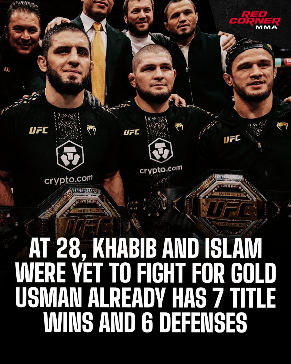 RedCorner_MMA's tweet photo. 📊Usman Nurmagomedov has already won 7 title fights and defended his belt 6 times at the age of 28 across two organizations. Khabib and Islam had not even fought for a title at that age. https://t.co/r38X4NX247