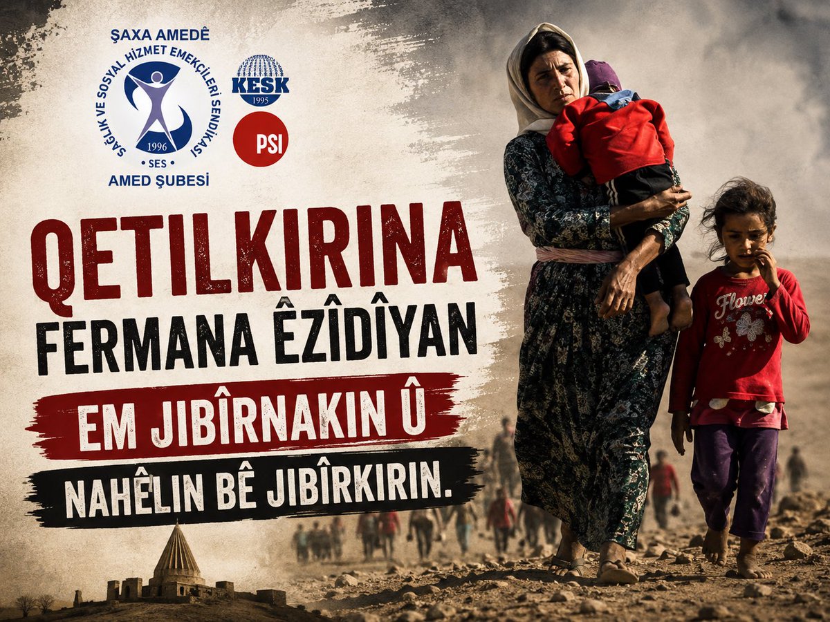 sesamed21's tweet photo. Destê DAÎŞ’ê di 3’ê Tebaxa 2014’an de li dijî gelê Êzidî yê Şengalê hovîtî û qirkirinek mezin pêk hat.
Feraseta ku heta îro bi fermanan hebûna gelê Êzidî hedef digirt, vê carê bi destê çeteyên DAÎŞ’ê fermana 74’an xist meriyetê. Bi vê fermanê armanc ew bû ku bawerî, çand û îradeya azad a gelê Êzidî ji kokê ve tune bike.
Qetilkirina hezaran kesan, revandin, destdirêjî û firotina jinên Êzidî li sûkên koleyan, û hemû kiryarên dijmirovî di dîrokê de wekî yek ji mezintirîn trajediyan cih girtin.
Lêbelê, fermana 74’an nikarî Şengalê teslîm bike. Gelê Êzidî bi hêza xwe ya cewherî li hebûna xwe, rûmet û rûniştina xwe xwedî derket.
Em ji bîr nakin û em nahêlin bê ji bîrkirin.