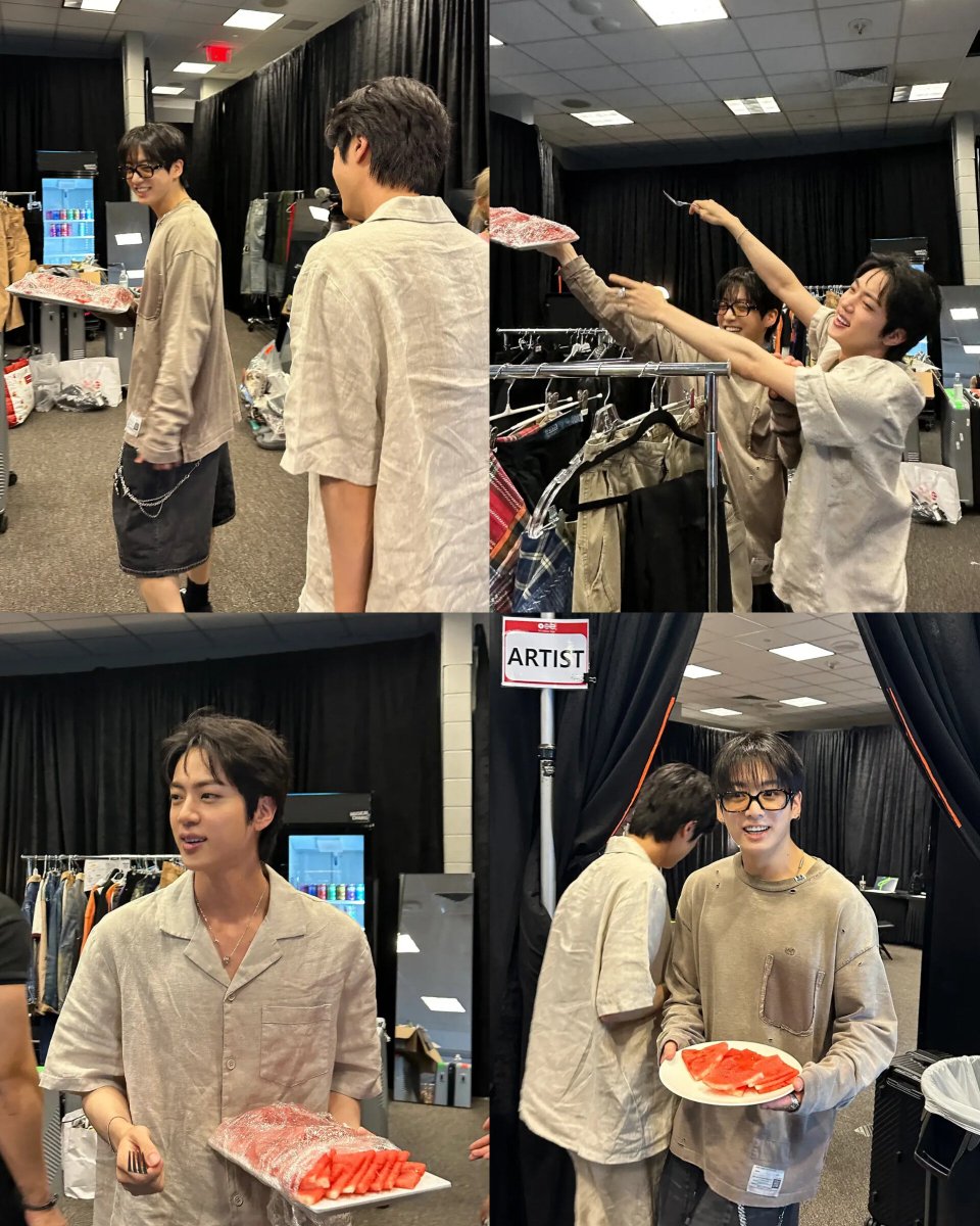 laviedenoona's tweet photo. BTS Instagram update!! Jin &amp; Jungkook 😭😭😭 kebayang banget ini obrolan mau makan semangka kedengeran sampe sini wkwk https://t.co/bbgGfy2a7d