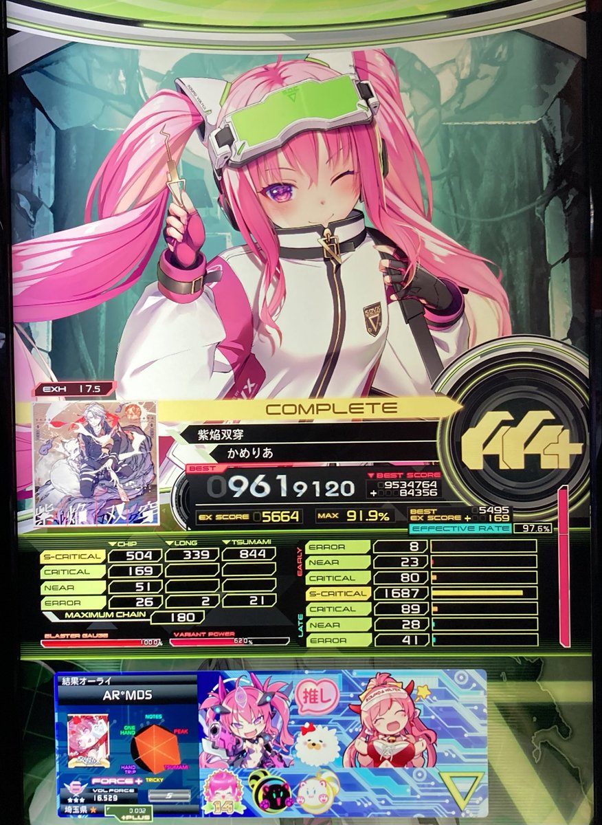 Mds_042's tweet photo. 2026/06/22(月)のボルテの収穫 その3
 #SDVX 

すべてが幻になった後で  EXH  AA+(944→968)
紫焔双穿  EXH  AA+(953→961)
DIABLOSIS::Nāga  EXH  AA+(953→965) https://t.co/HCbOzy2YTN