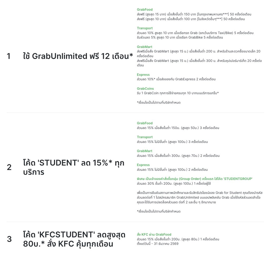 areadecember's tweet photo. เห็นโปรแล้วอยากจะเนียนเป็นนักศึกษาบ้าง Grab Student จัดสิทธิประโยชน์ให้แบบจุกๆ ทั้ง GrabUnlimited ใช้ฟรี 12 เดือน โค้ดพิเศษ STUDENT หรือจะโค้ดสั่ง KFC ก็มี น้องคนไหนที่เห็นโพสต์แล้ว ลงทะเบียนแล้วใช้สิทธิ์แทนลุงหน่อยนะะ https://t.co/8c298iXcBf