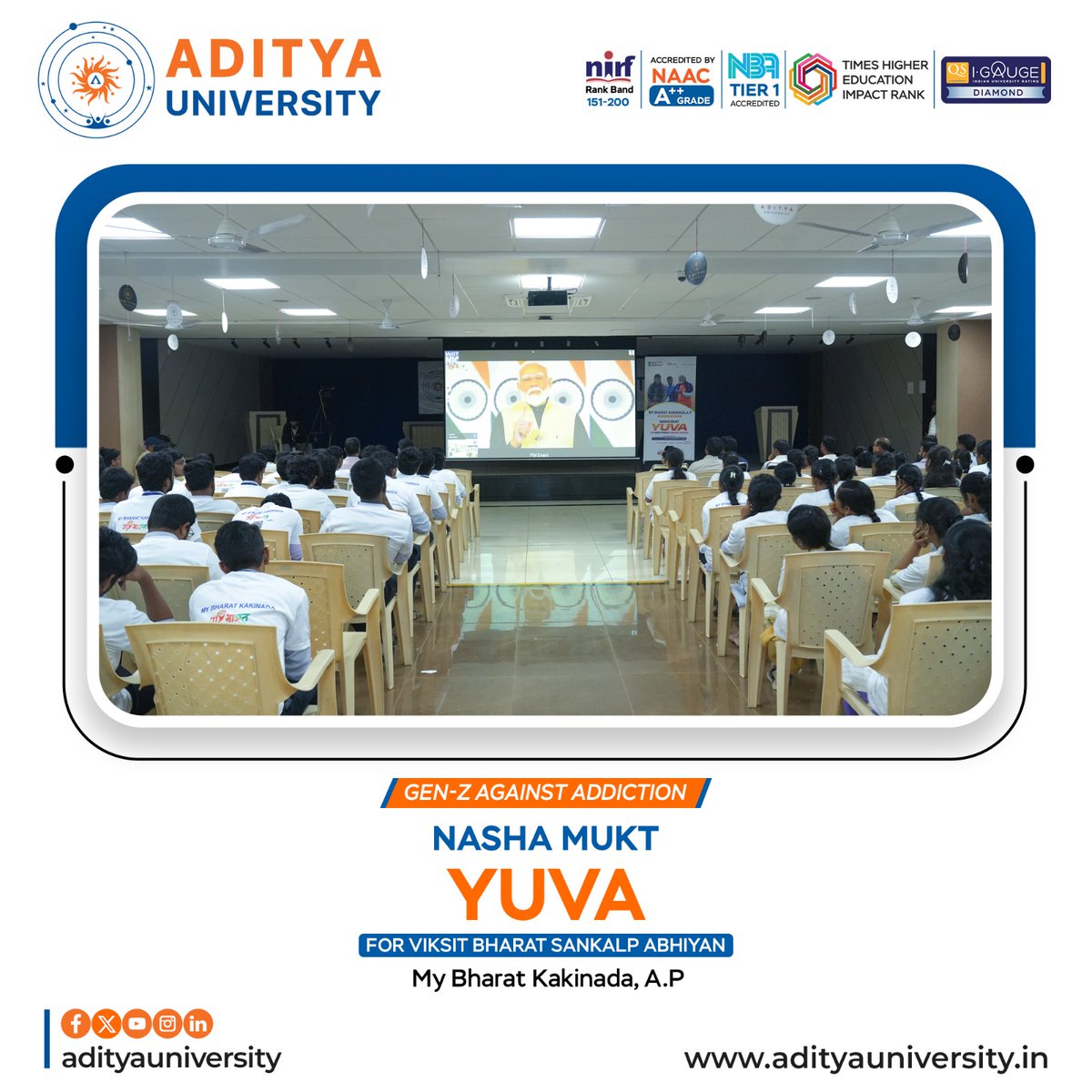 srmedapati's tweet photo. It was a privilege to join the "Nasha Mukt Yuva – Gen-Z Against Addiction" pledge under the Viksit Bharat Sankalp Abhiyan, organized by My Bharat, Kakinada.
#AdityaUniversity #NashaMuktYuva #GenZAgainstAddiction #ViksitBharat #MyBharat #DrugFreeIndia #YouthEmpowerment https://t.co/D2T456ZooV