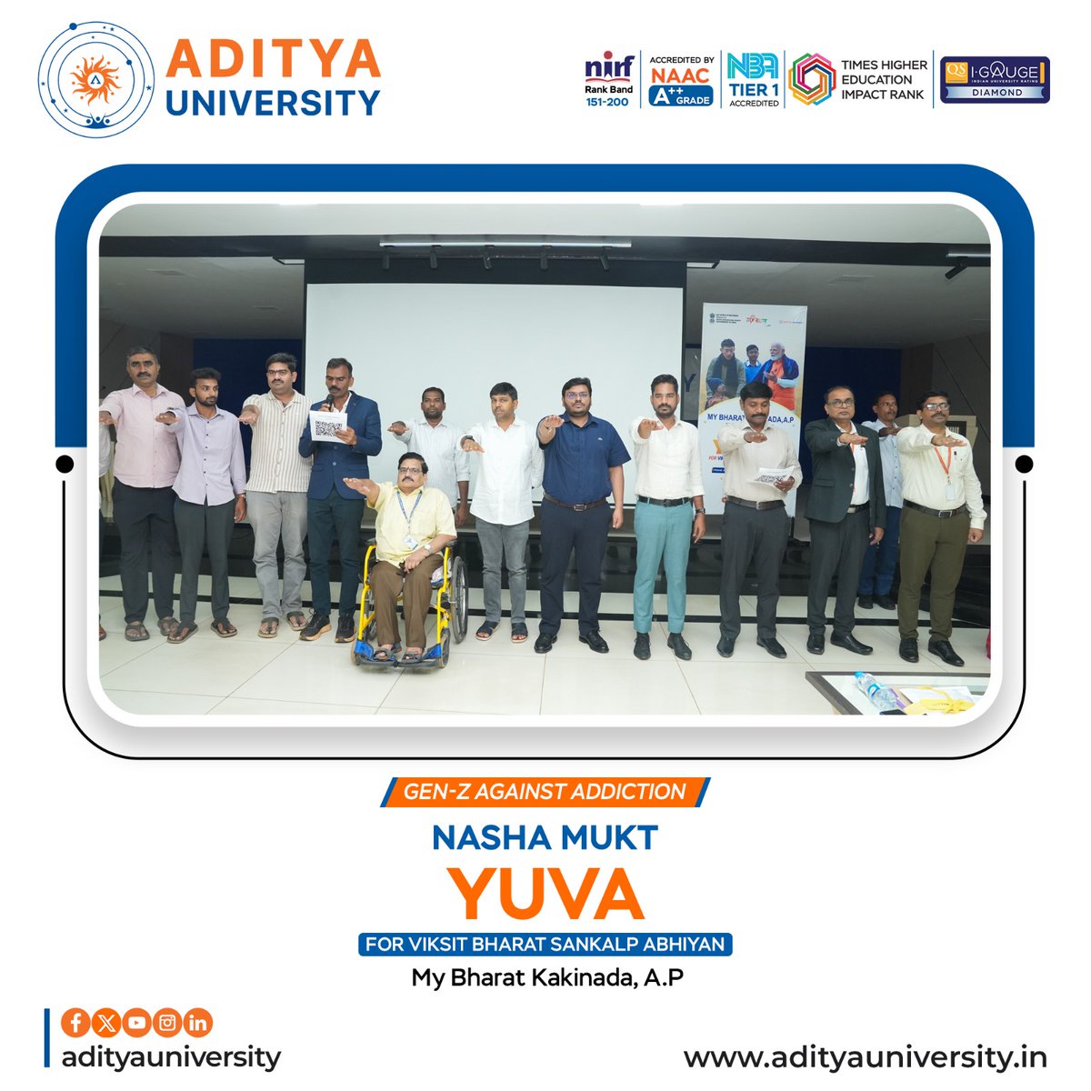 srmedapati's tweet photo. It was a privilege to join the "Nasha Mukt Yuva – Gen-Z Against Addiction" pledge under the Viksit Bharat Sankalp Abhiyan, organized by My Bharat, Kakinada.
#AdityaUniversity #NashaMuktYuva #GenZAgainstAddiction #ViksitBharat #MyBharat #DrugFreeIndia #YouthEmpowerment https://t.co/D2T456ZooV