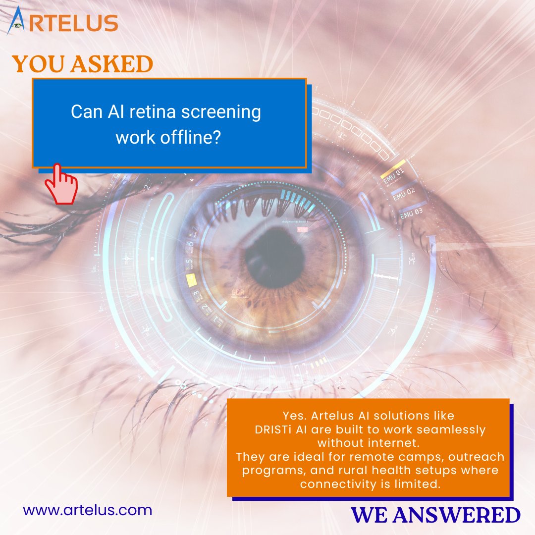 ArtelusAI's tweet photo. 👁️ AI-powered retina screening. Anywhere. Anytime.
#DRISTi AI combines advanced retinal imaging with patented AI to make eye screening fast, accurate, and accessible.

🏆 Multi Award-Winning AI Innovation
🔬 Patented AI Technology
🎯 Trained on 100,000+ retinal images

#Artelus https://t.co/NUPjag6RhA