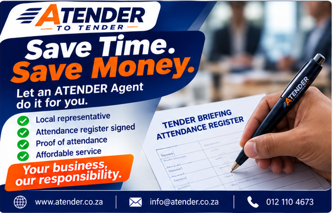 ATENDER101's tweet photo. Why spend hundreds travelling to a tender briefing?
Let an ATENDER Agent do it for you.
✔ Local representative
 ✔ Attendance register signed
 ✔ Proof of attendance
 ✔ Affordable service
Your business saves time and money.
#TenderBriefing #BusinessSolutions #ATENDER https://t.co/jp05EGDtpm