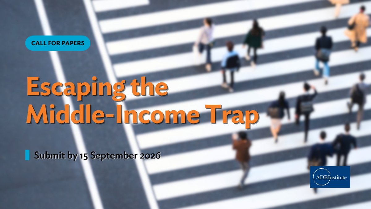 ADBInstitute's tweet photo. #ICYMI

📢 ADBI and the Journal of Development Economics (JDE) invite researchers to submit studies on the drivers of sustained growth in middle-income economies. Selected papers will be presented at a conference and considered for publication in a special issue exploring how developing economies can boost productivity, sustain growth, and advance toward high-income status.

𝐑𝐞𝐚𝐝 𝐭𝐡𝐞 𝐟𝐮𝐥𝐥 𝐝𝐞𝐭𝐚𝐢𝐥𝐬 𝐡𝐞𝐫𝐞: https://t.co/0uP4kkvVhe