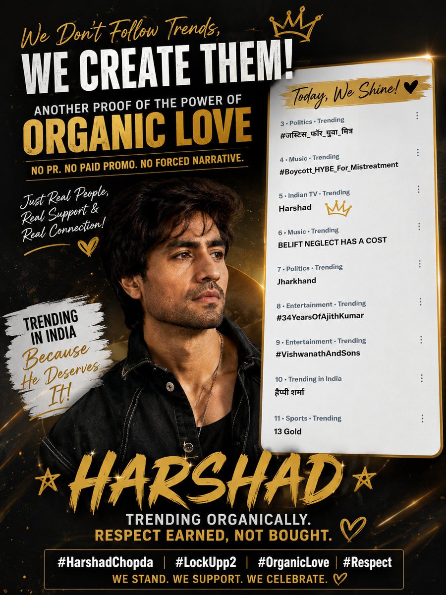 TeamHarshadOFC's tweet photo. Every single day, people logged in, tweeted, defended him, celebrated him, and kept his name in conversations because they genuinely wanted to—not because they had to. That's what organic support looks like. You can amplify a narrative, but you can't manufacture the kind of consistent love and engagement that comes from real fans. Some trends are bought. Some are built. Harshad's was earned by viewers who showed up on their own, again and again. That's what organic love looks like. 💯 That's why #HarshadChopda kept making noise throughout his journey. ❤️ #LockUpp2