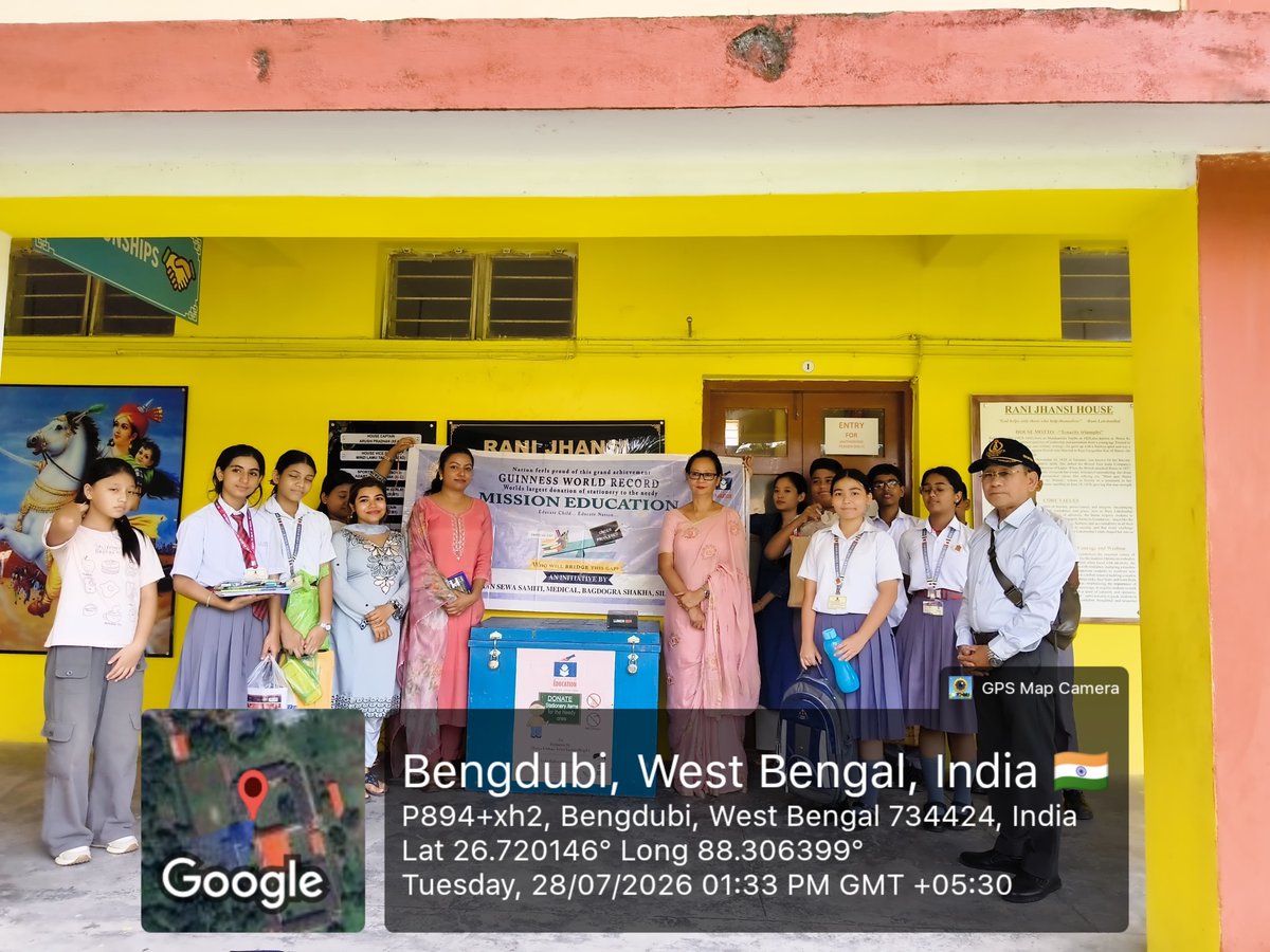 TheMsnEducation's tweet photo. With the divine blessings of Shri Satpal Ji Maharaj and the guidance of  Shradhey Vibhu Ji Maharaj, the youth wing of Medical Shakha,Siliguri Tahasil successfully installed a  Mission Education Donation Drop Box  at Army Public School, Bengdubi, Siliguri on 27th July 2026. https://t.co/3Pkx4RhdR1