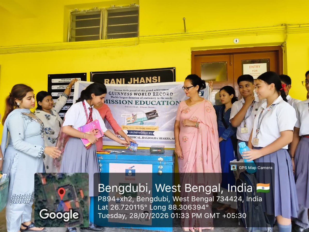 TheMsnEducation's tweet photo. With the divine blessings of Shri Satpal Ji Maharaj and the guidance of  Shradhey Vibhu Ji Maharaj, the youth wing of Medical Shakha,Siliguri Tahasil successfully installed a  Mission Education Donation Drop Box  at Army Public School, Bengdubi, Siliguri on 27th July 2026. https://t.co/3Pkx4RhdR1