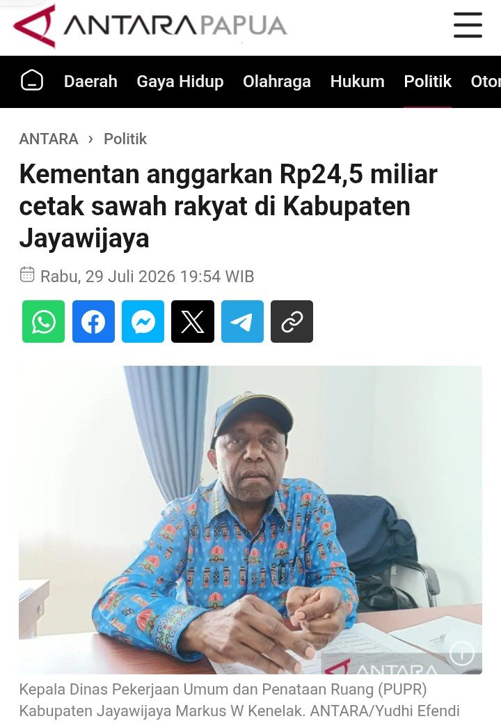 LaiElfrid's tweet photo. Kementerian pertanian melibatkan Dinas PUPR dilibatkan bersama Dinas Pertanian Kabupaten Jayawijaya untuk membantu menyukseskan program cetak sawah rakyat seluas 700 hektare di daerah ini. Dan anggaran yang digelontorkan oleh Kementan kurang lebih Rp24,5 miliar,,, https://t.co/PI4I572hdU