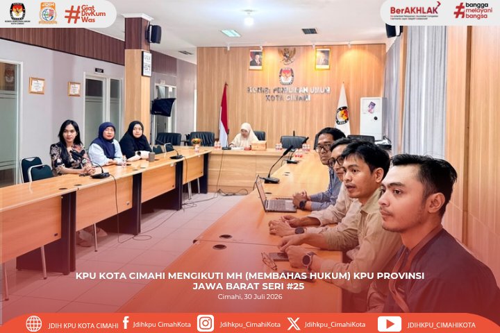 JdihCimahi's tweet photo. Hai #SobatJDIH KPU, Ketua Divisi Hukum dan Pengawasan KPU Kota Cimahi Emsidelva Okasti, Ketua Divisi Teknis Penyelenggaraan Pemilu Yosi Sundansyah, Kasubbag Teknis Penyelenggaraan Pemilu dan Hukum Wina Winiarti beserta Staf dan para CPNS Sekretariat KPU Kota Cimahi mengikuti MH https://t.co/6fuLYvS81E
