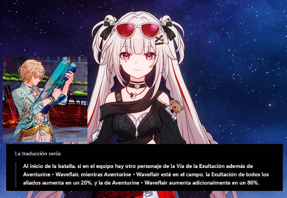 Otakutian2's tweet photo. Aventurine es un 15%~ (voy a verificar después) mejor que Sparxie para el equipo de Silver :v
Da 20% de elation a todo el equipo
48% de CRIT DMG a todo el equipo
es rápido da spam que da más pl a todo el team. https://t.co/YBBaRyEvcj