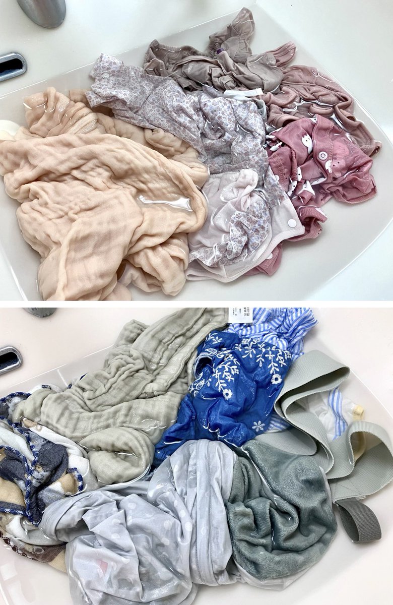 neru4z's tweet photo. 水通しで色移りしちゃうのが怖くて、色分けしてお湯で浸け置き予洗いしてるんだけど大変過ぎる🙄(自業自得)
そもそも買いすぎたのか…

意外にも赤青灰茶じゃなくて黄色やベージュ系の色がよく出たので色移りを気にする人は気をつけてね🙌 https://t.co/vG8GoUBN2J